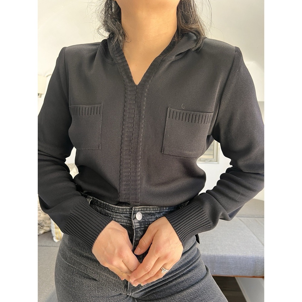 Misook Rib Knit Pullover Sweaterquiet Luxury Office Career Black Hoodie Small
